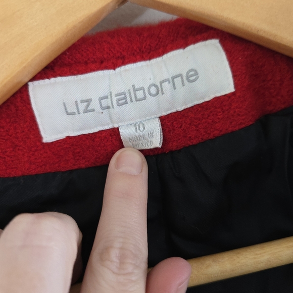 Liz Claiborne Women's Size 10 Red 100% Boiled Wool Hood Pockets Lined Winter - Picture 5 of 11